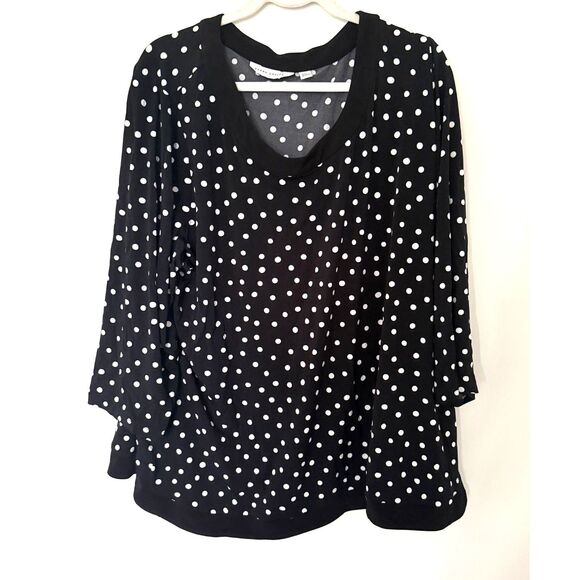 Susan Graver Color Block Liquid Knit Tunic 3/4 Sleeve Tulip Hem Blouse Sz 3X - Picture 1 of 9